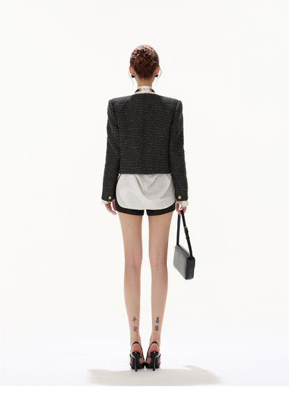OLD MONEY AESTHETIC EMBROIDERED SLIM SHORT JACKET