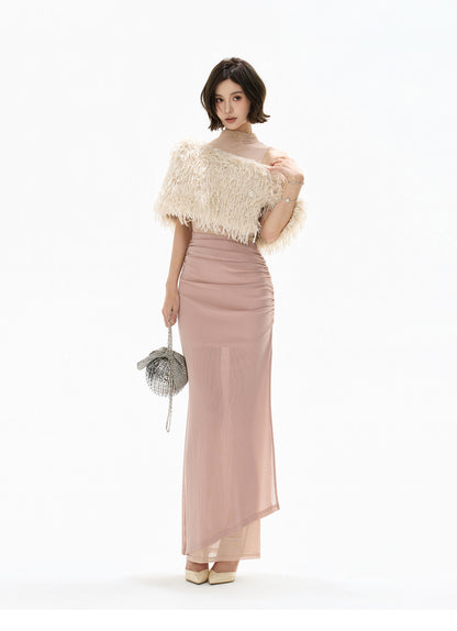 3-WAY FEATHER MUSE HALTER GOWN