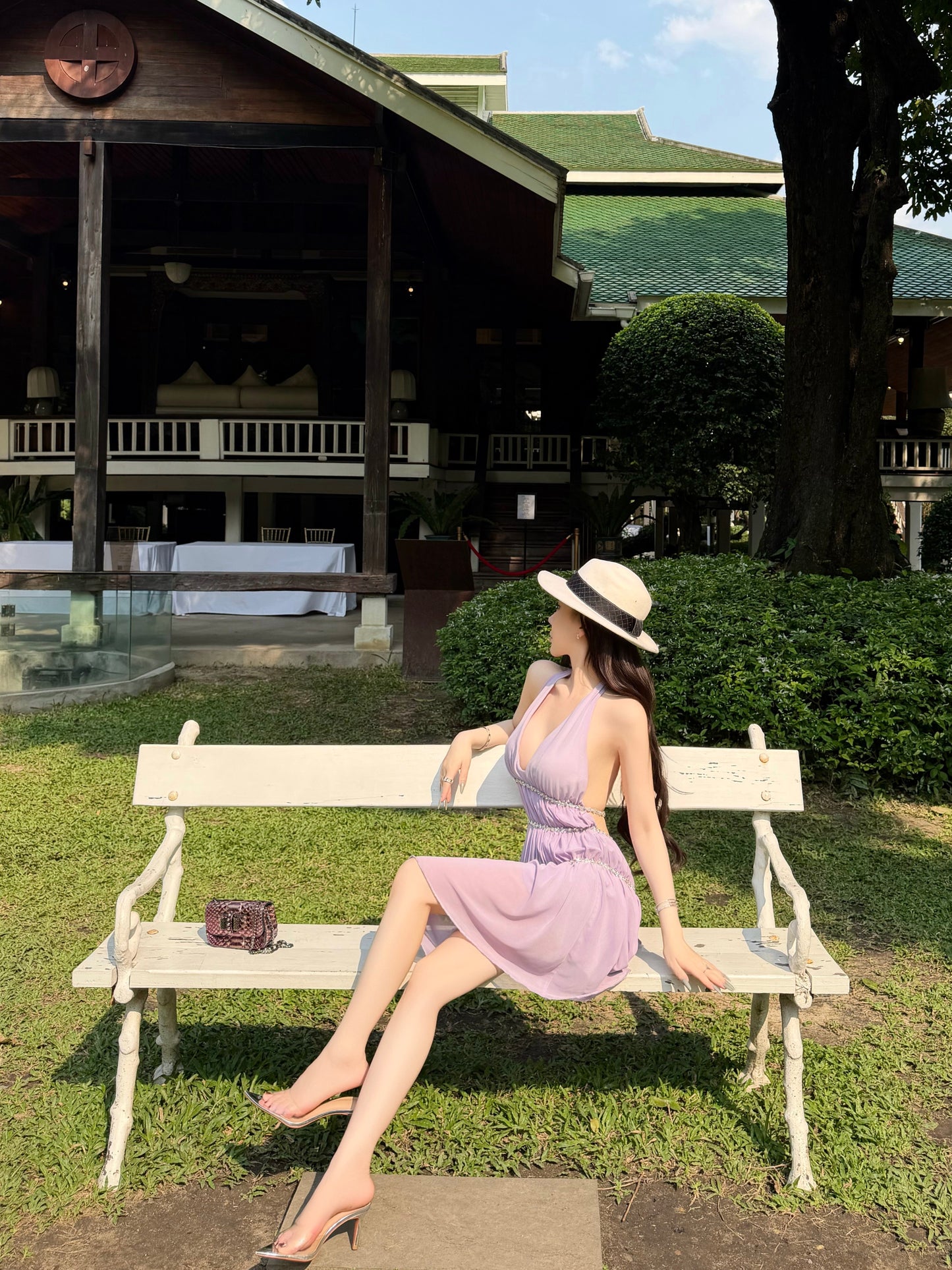 HALTER CHIFFON BACKLESS MINI DRESS