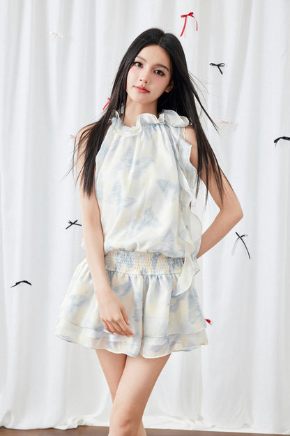 BUTTERFLY PRINT HALTERNECK DRESS