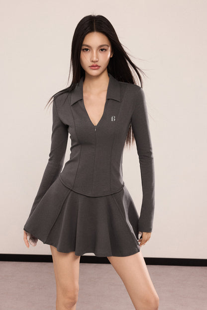 PREPPY STYLE POLO NECK A-LINE DRESS