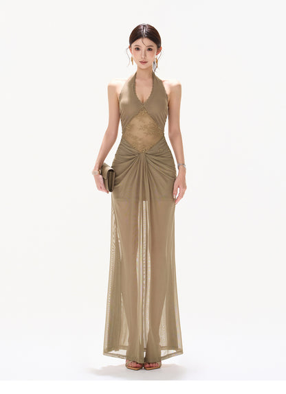 LACE HALTER BACKLESS MAXI