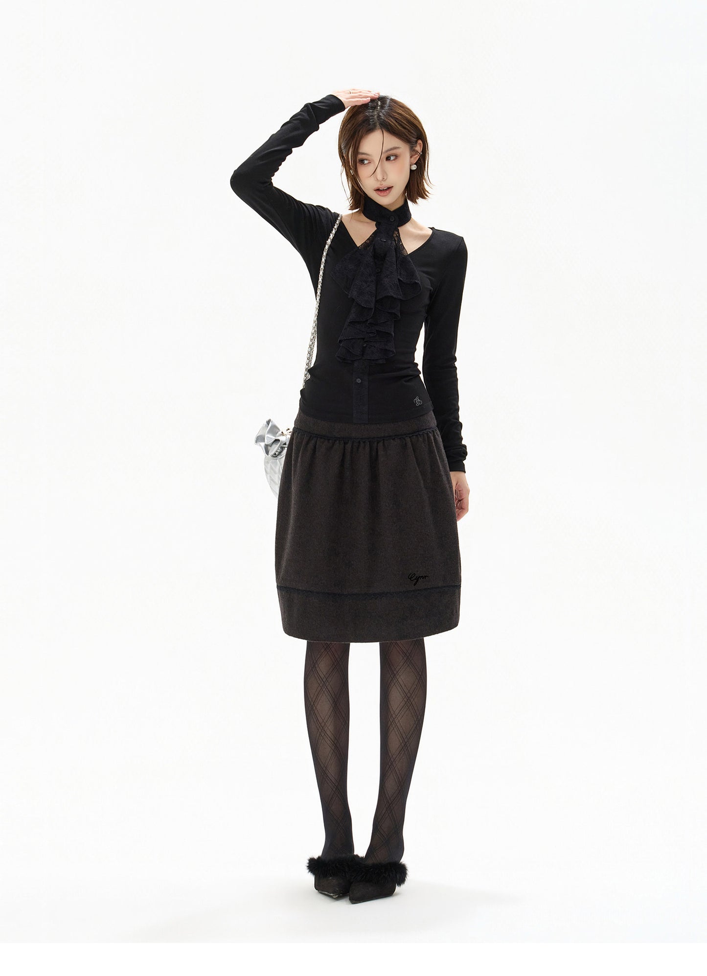 FRENCH LACE BLOUSE & WOOL COCOON SKIRT