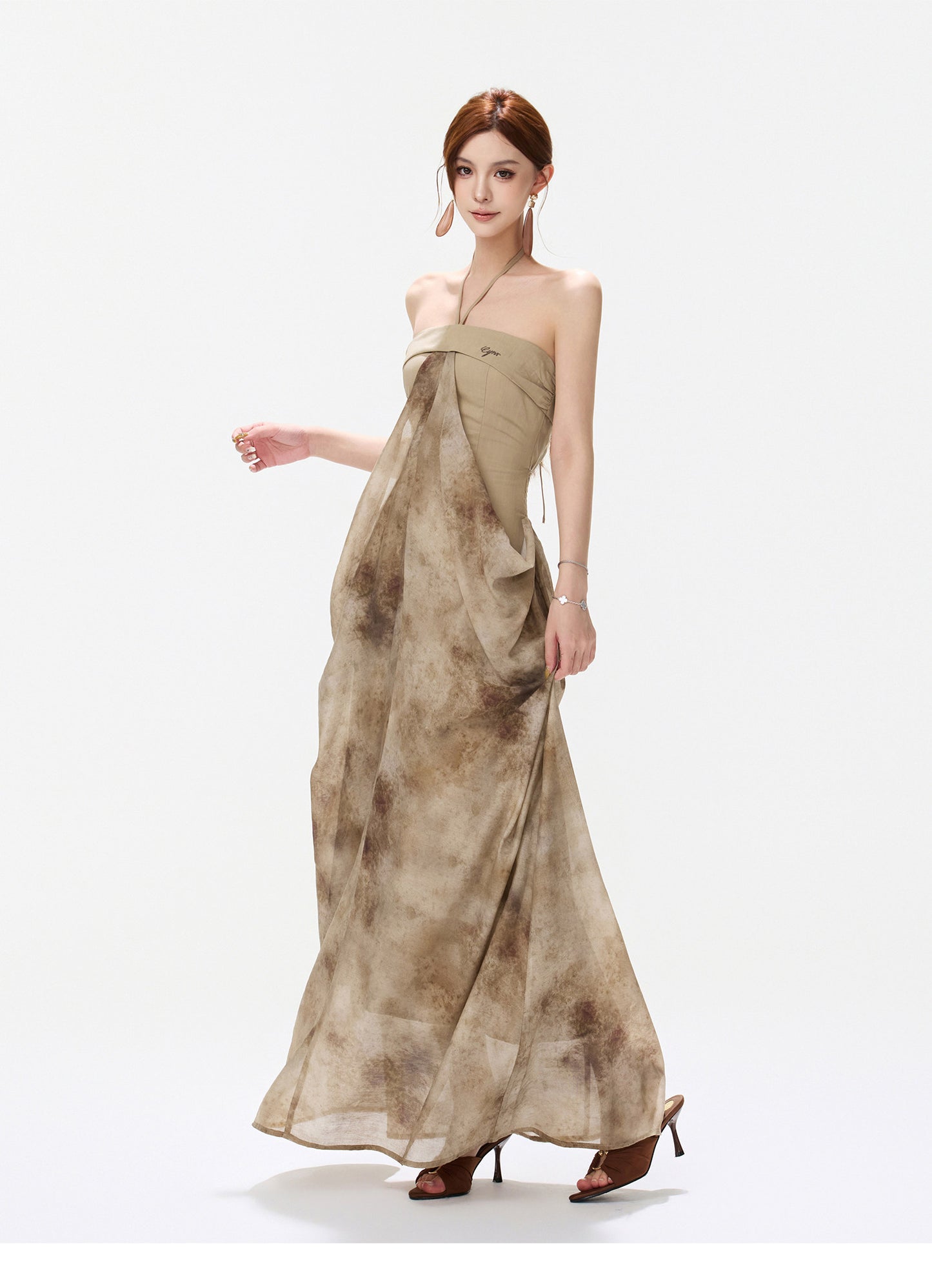 INK WASH HALTER CHIFFON DRESS