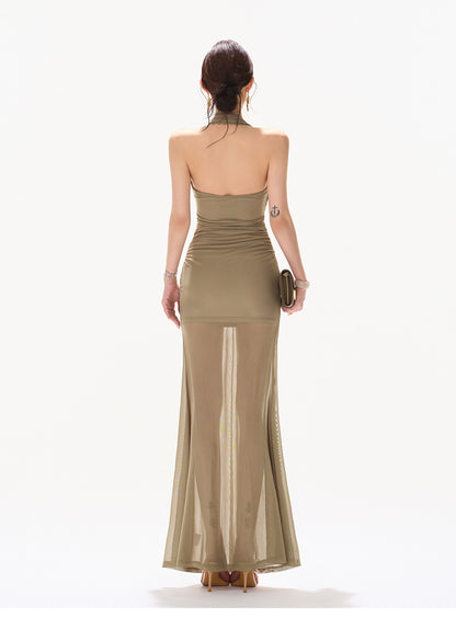 LACE HALTER BACKLESS MAXI