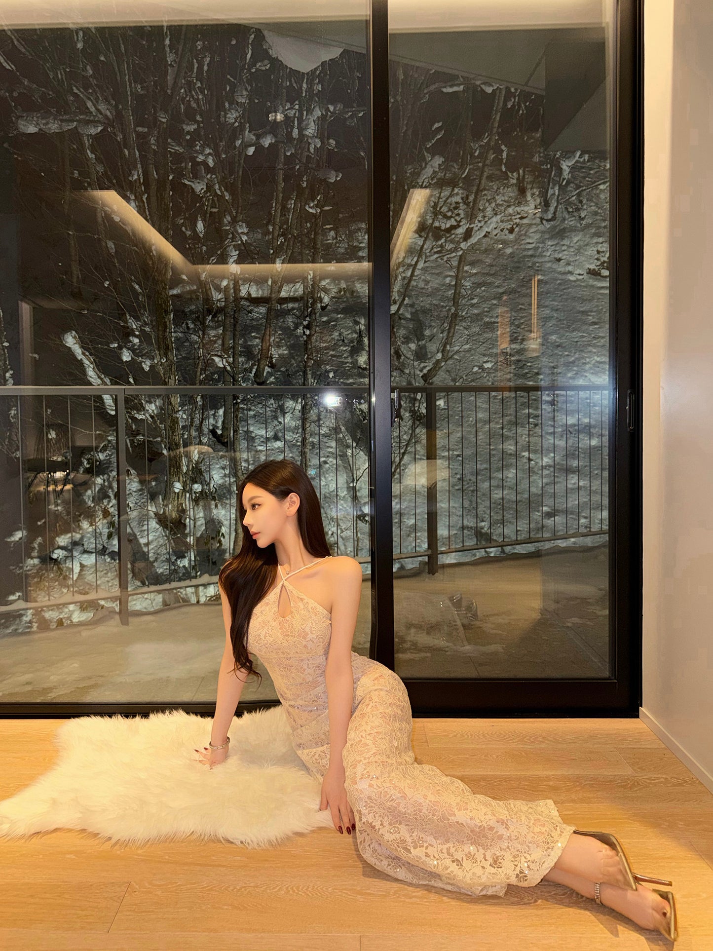 SEQUIN LACE HALTER MERMAID GOWN