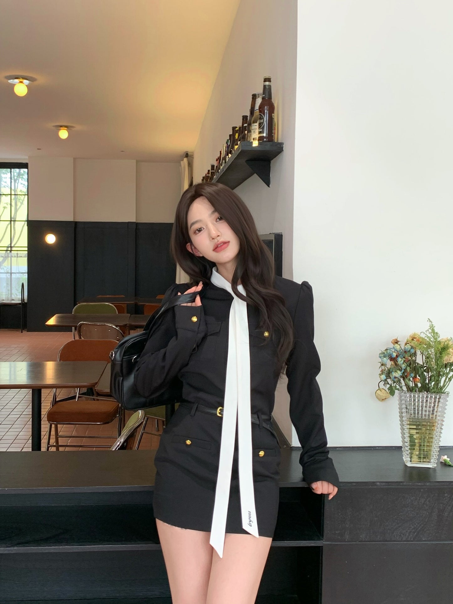 CELEBRITY STYLE LONG-SLEEVED BOW DRESS