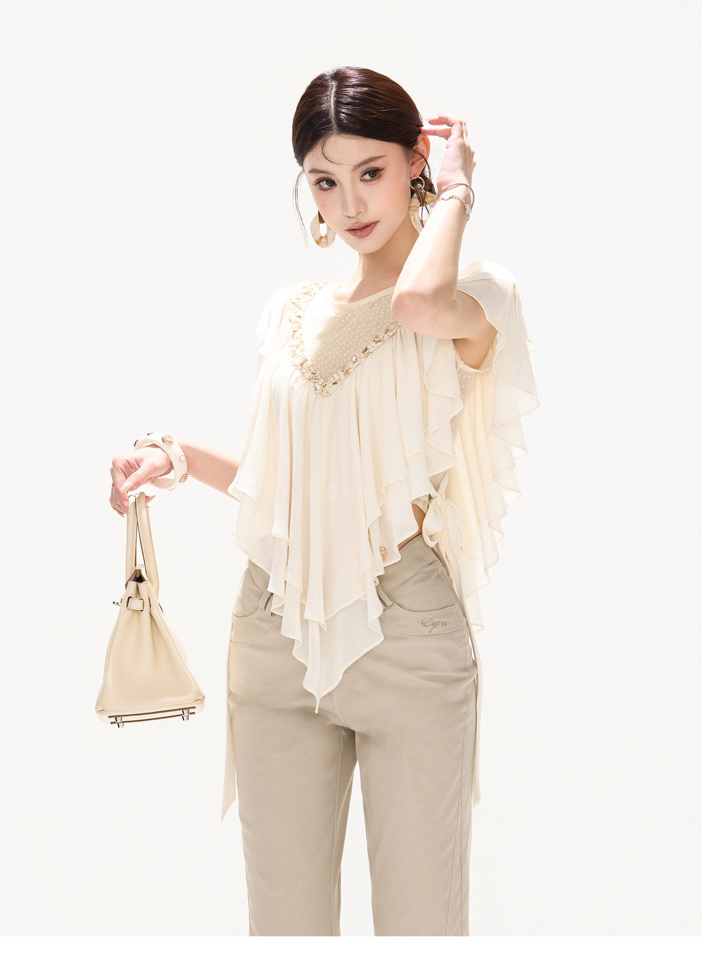 BEADED CAPE CHIFFON TOP