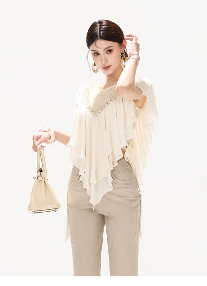 BEADED CAPE CHIFFON TOP