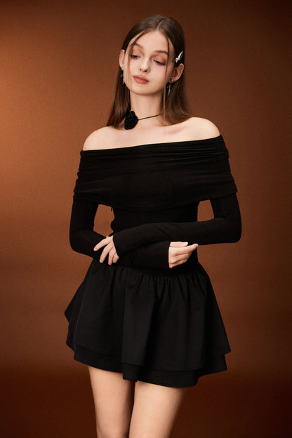 OFF SHOULDER KNITTED WAIST DRESS