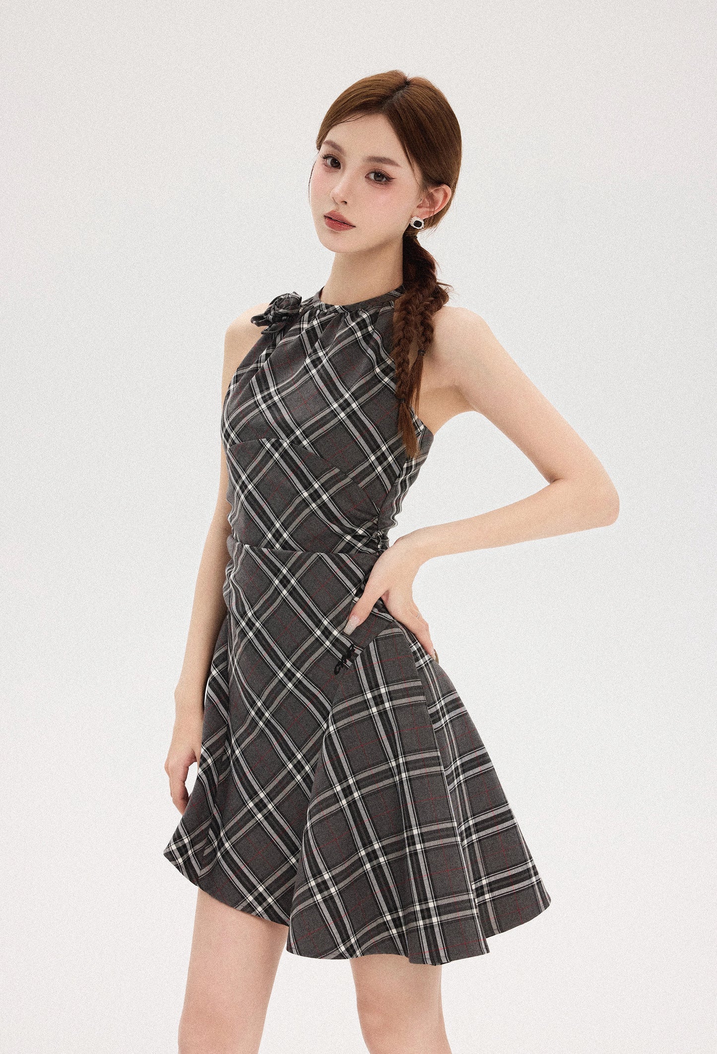 HALTER NECK BRITISH PLAID DRESS