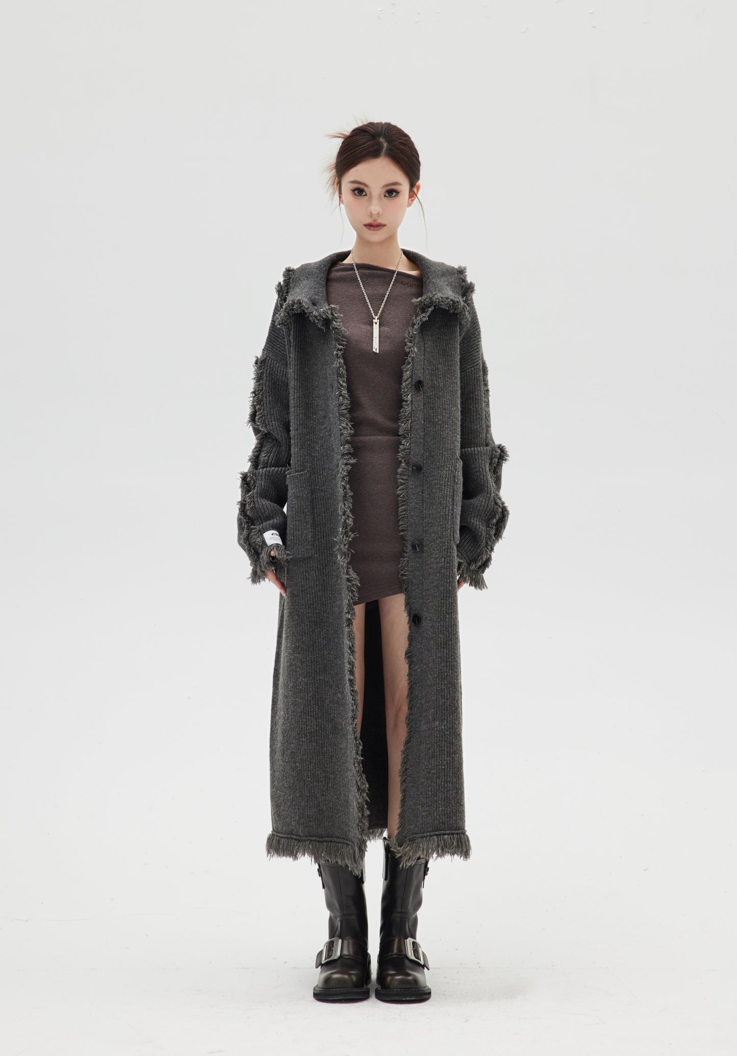 DESTROYED WOOL KNITTED LONG COAT