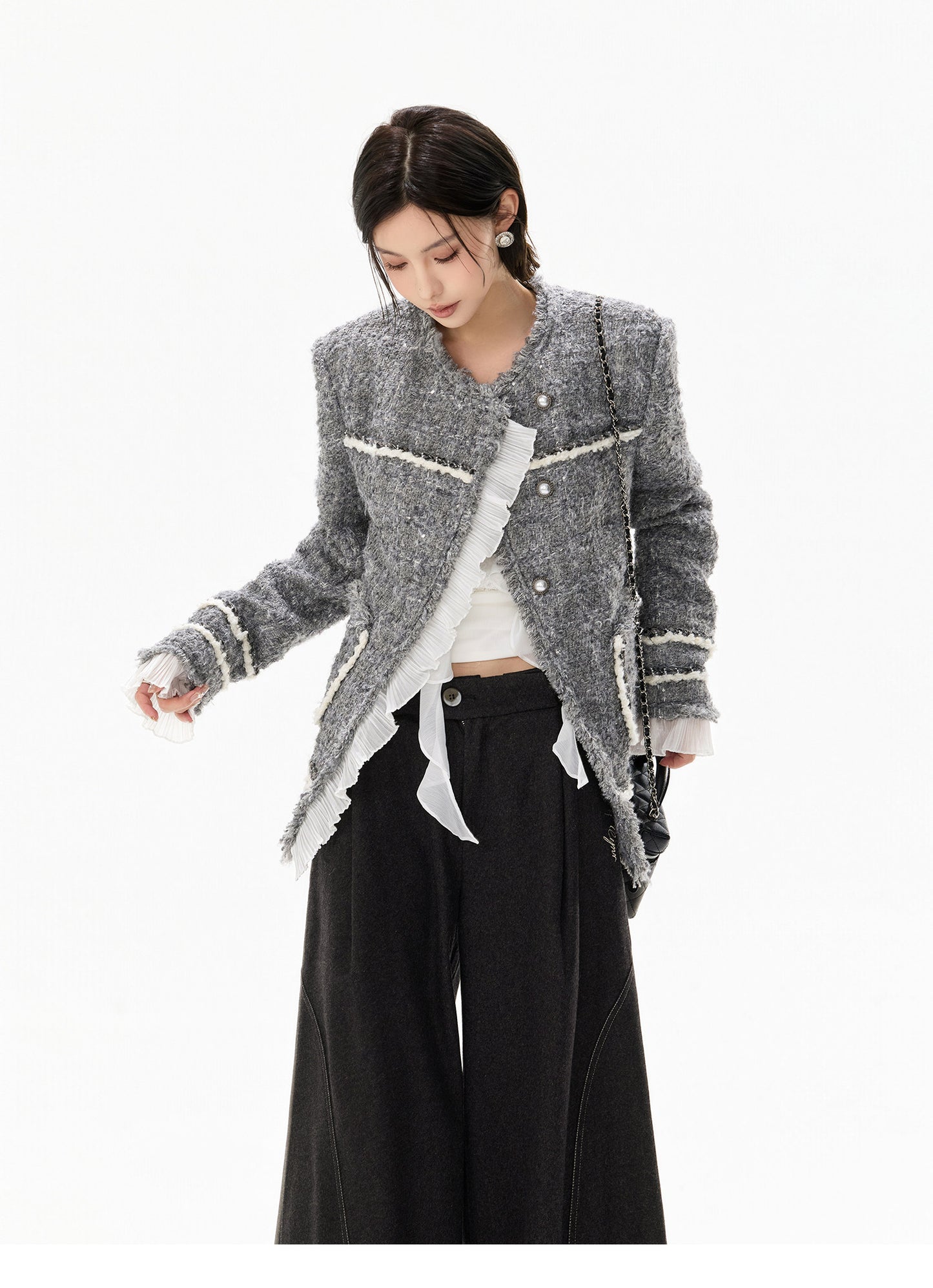 HANDWOVEN TWEED FRILL JACKET