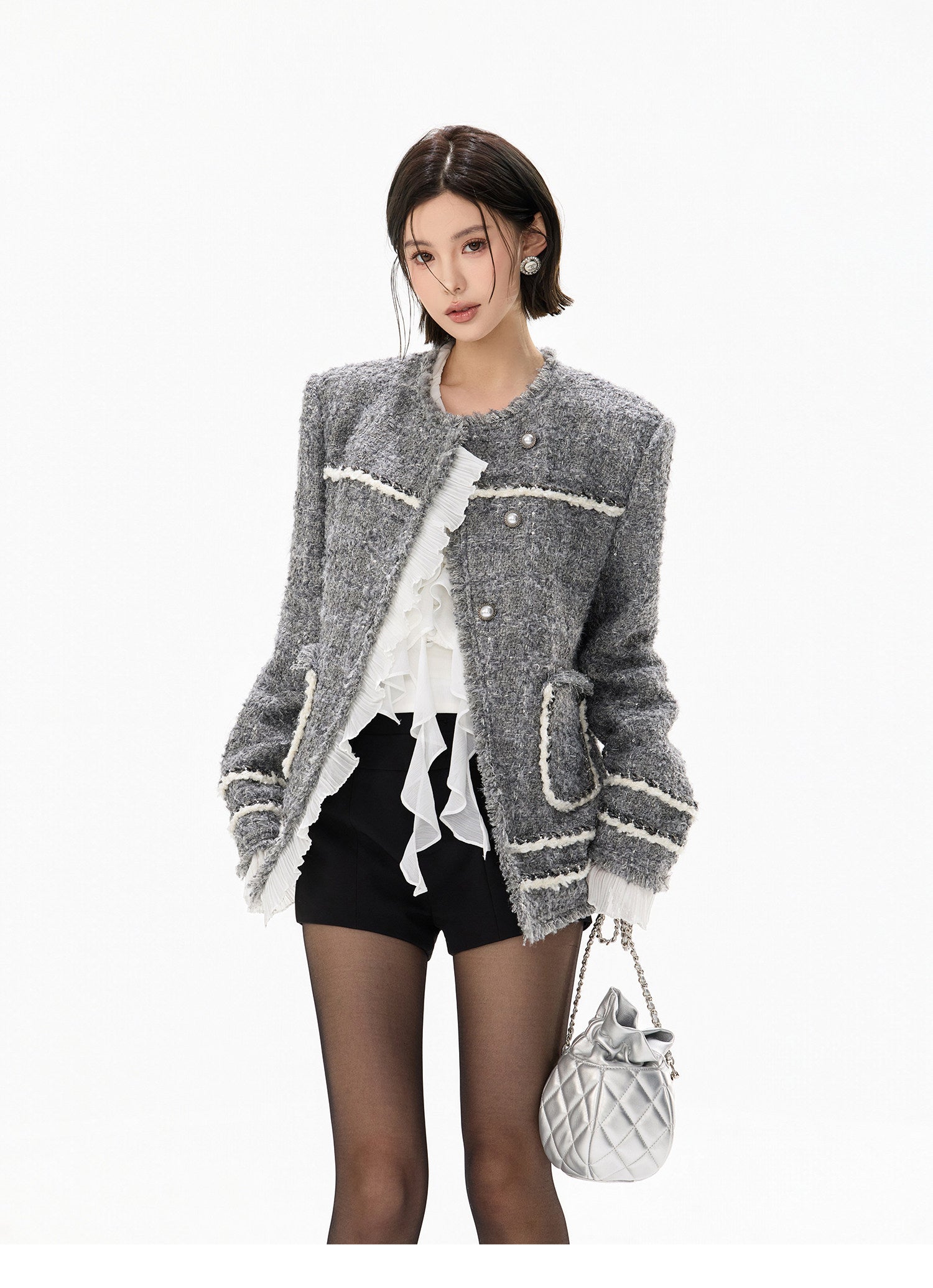 HANDWOVEN TWEED FRILL JACKET – BIBIDO