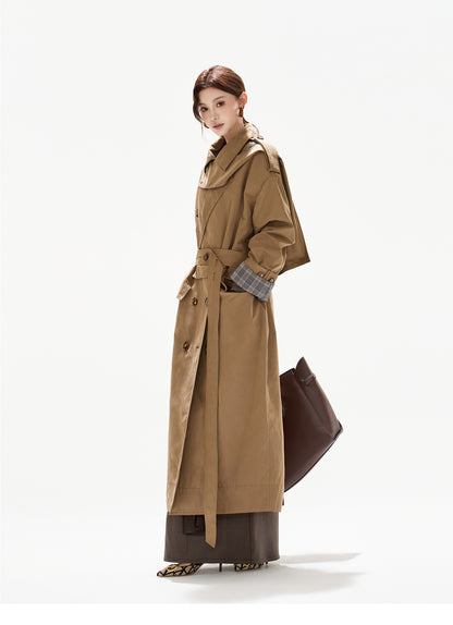 BRITISH PLAID CONTRAST TRENCH COAT