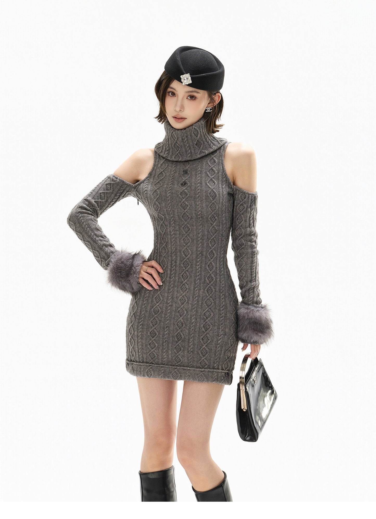FRENCH RETRO HALTER KNIT DRESS