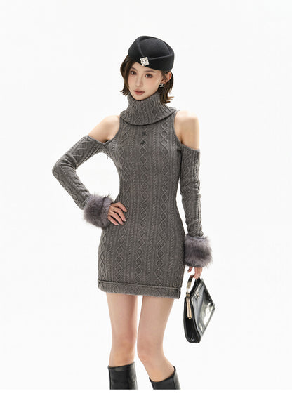 FRENCH RETRO HALTER KNIT DRESS