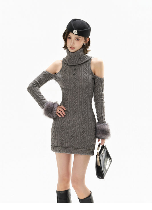 FRENCH RETRO HALTER KNIT DRESS