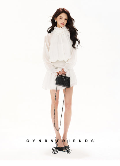 FRENCH LACE CHIFFON CAKE DRESS