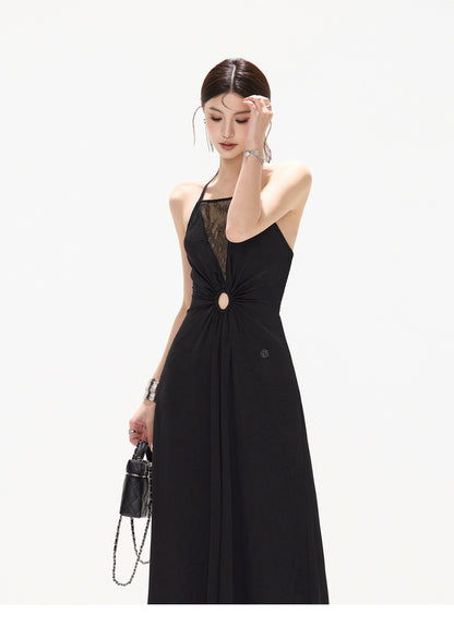 【日本在庫 】HALTER LACE SATIN DRESS