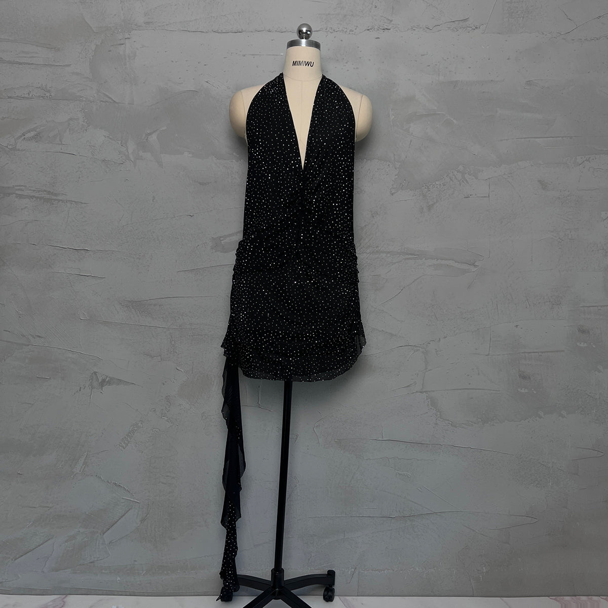 SEXY RHINESTONE BACKLESS HALTER DRESS