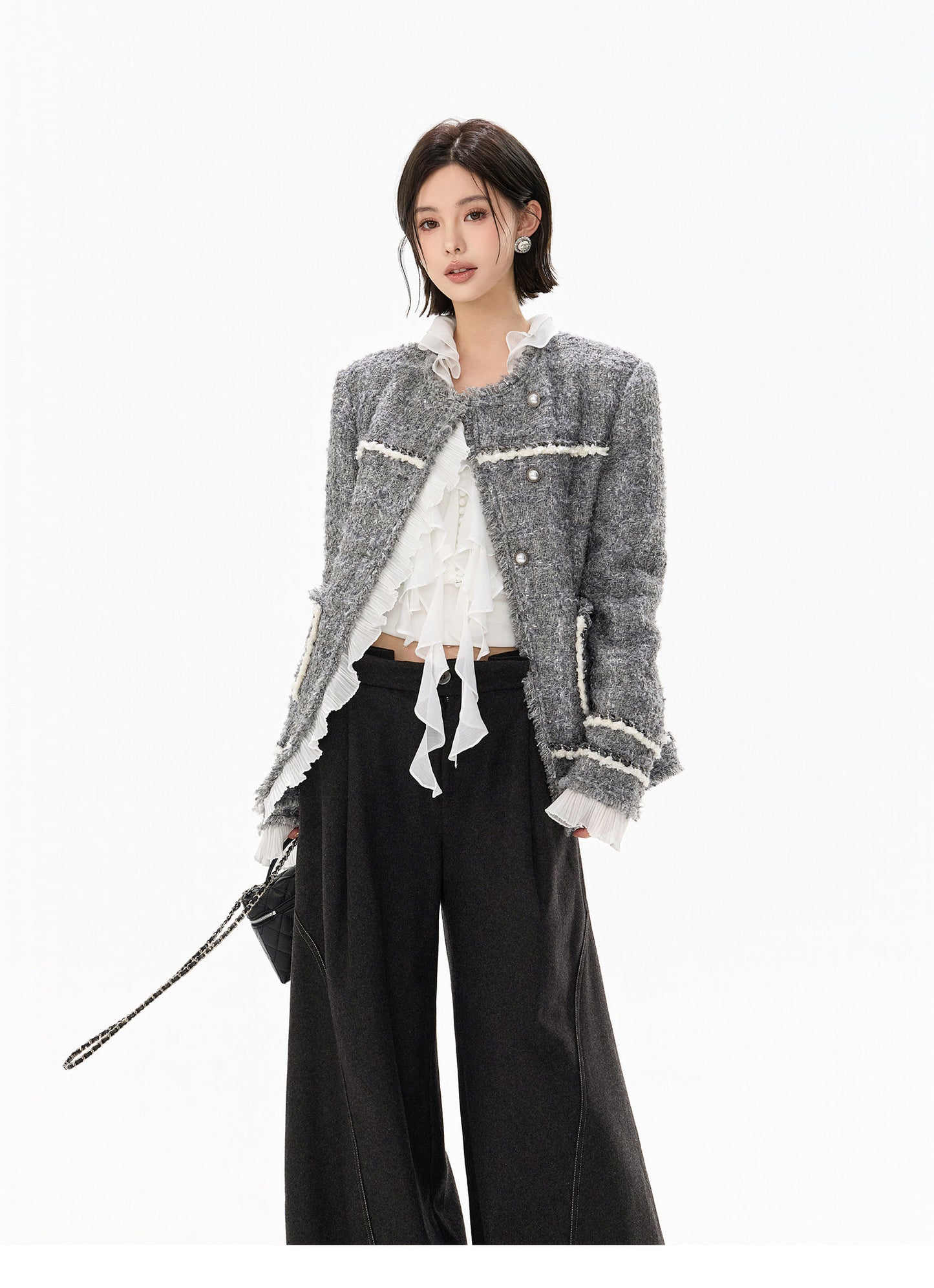 HANDWOVEN TWEED FRILL JACKET