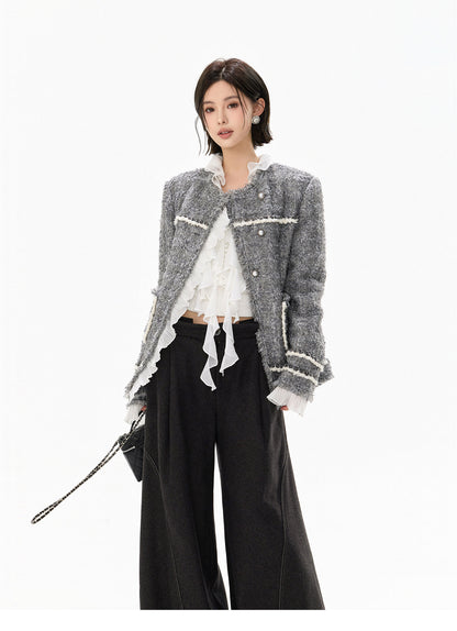 HANDWOVEN TWEED FRILL JACKET