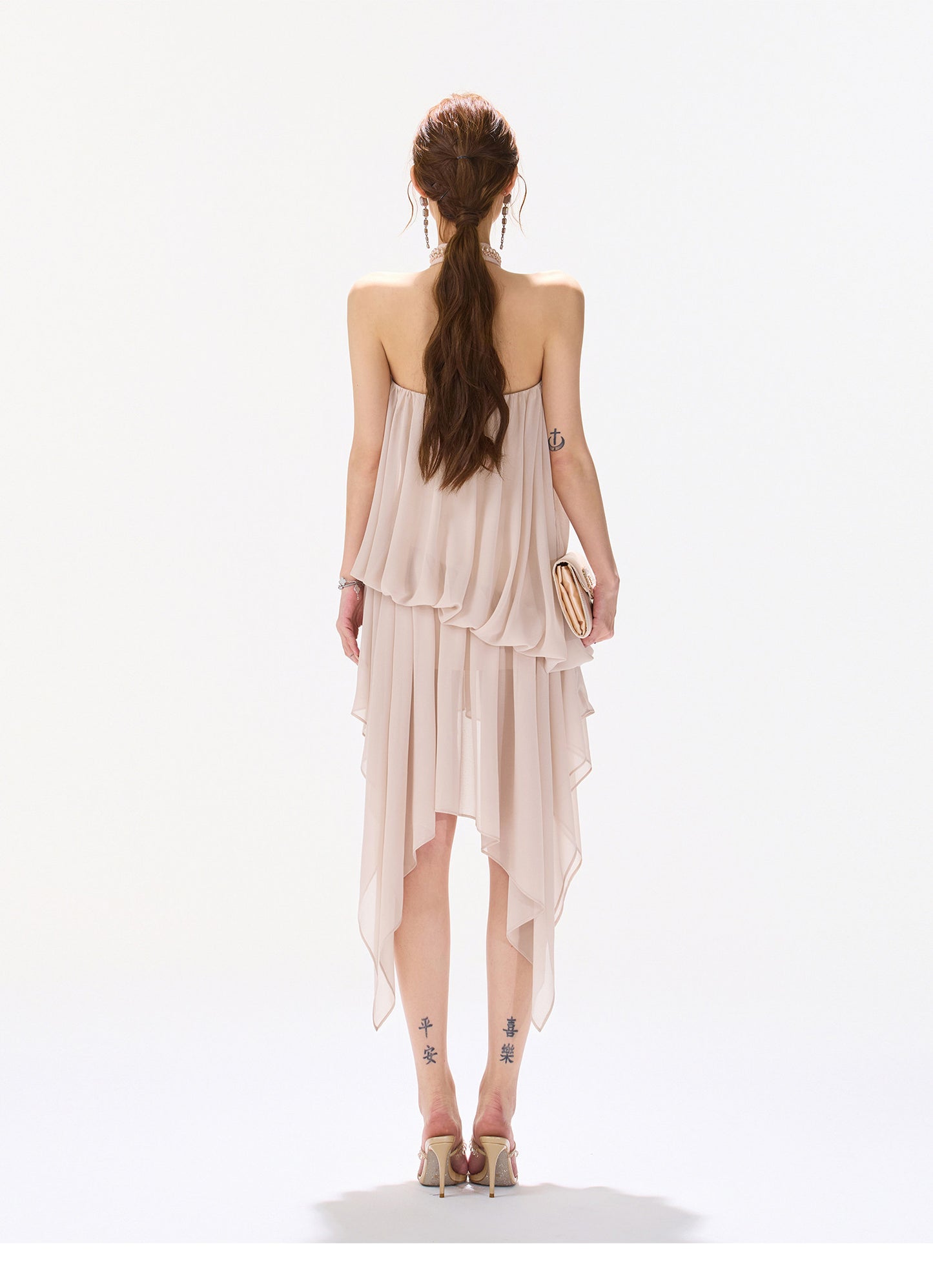 BLUSH VEIL HALTER DRESS