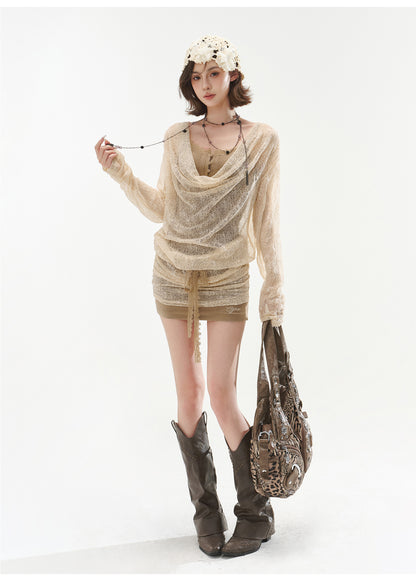 LAZY STYLE OFF-SHOULDER CAPE DRESS