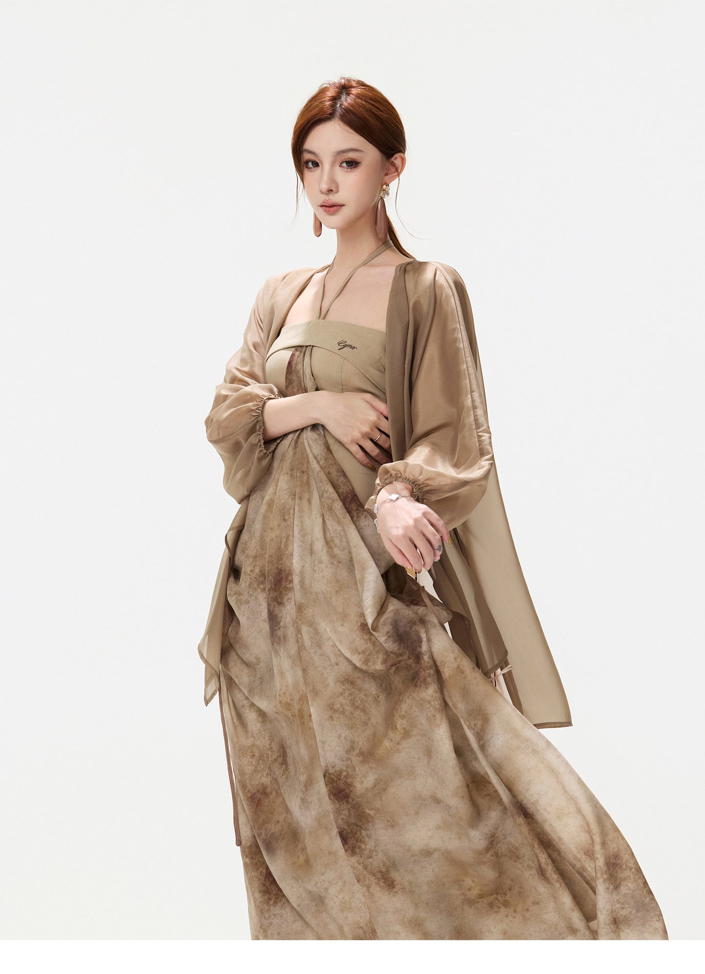 INK WASH HALTER CHIFFON DRESS