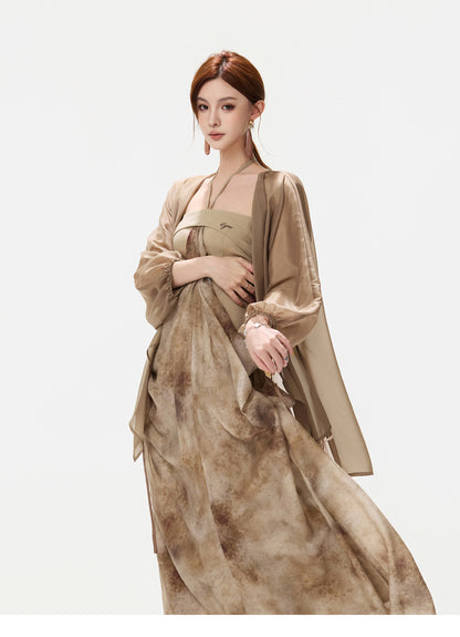 INK WASH HALTER CHIFFON DRESS