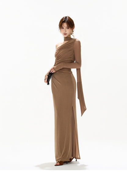 FRENCH RETRO MESH SLIM LONG DRESS