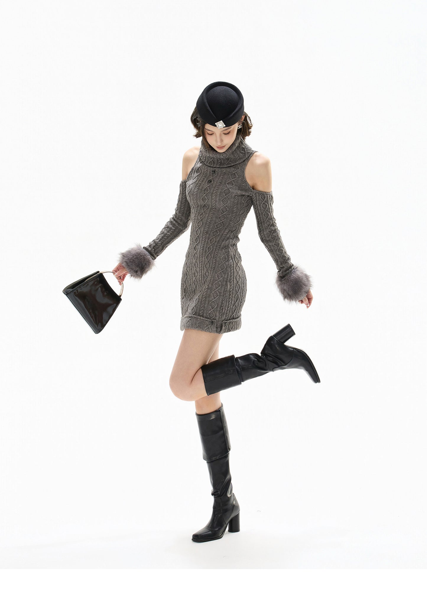 FRENCH RETRO HALTER KNIT DRESS