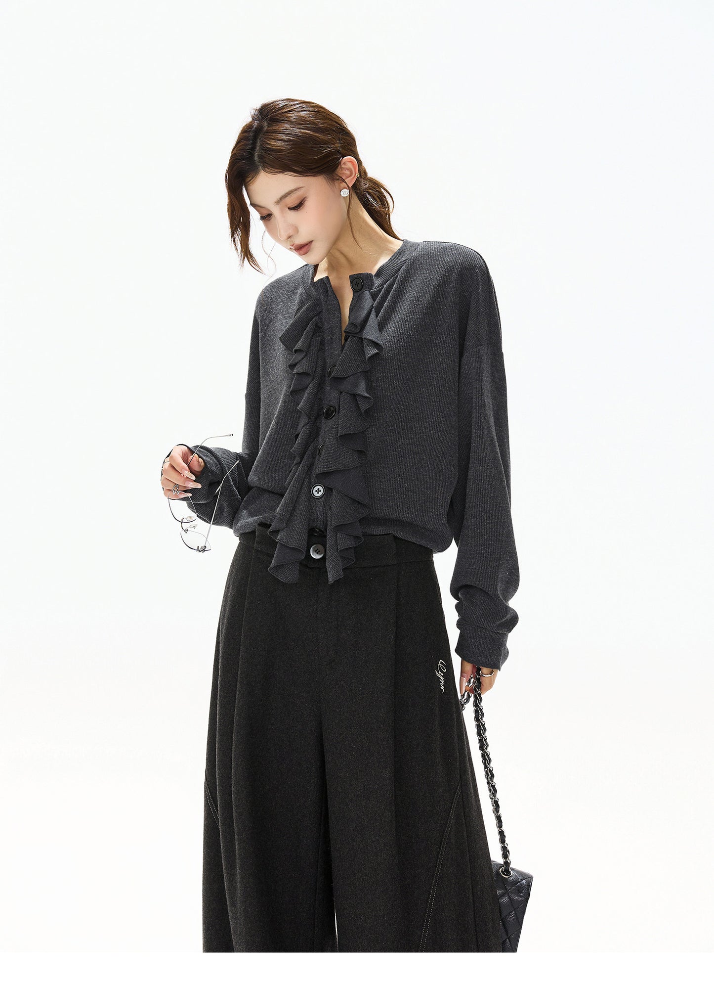 ELEGANT KNIT TOP & WOOL WIDE PANTS