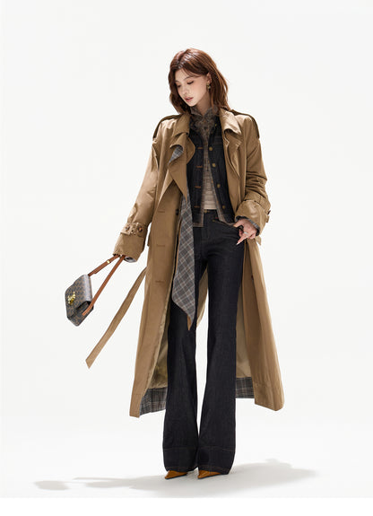 BRITISH PLAID CONTRAST TRENCH COAT