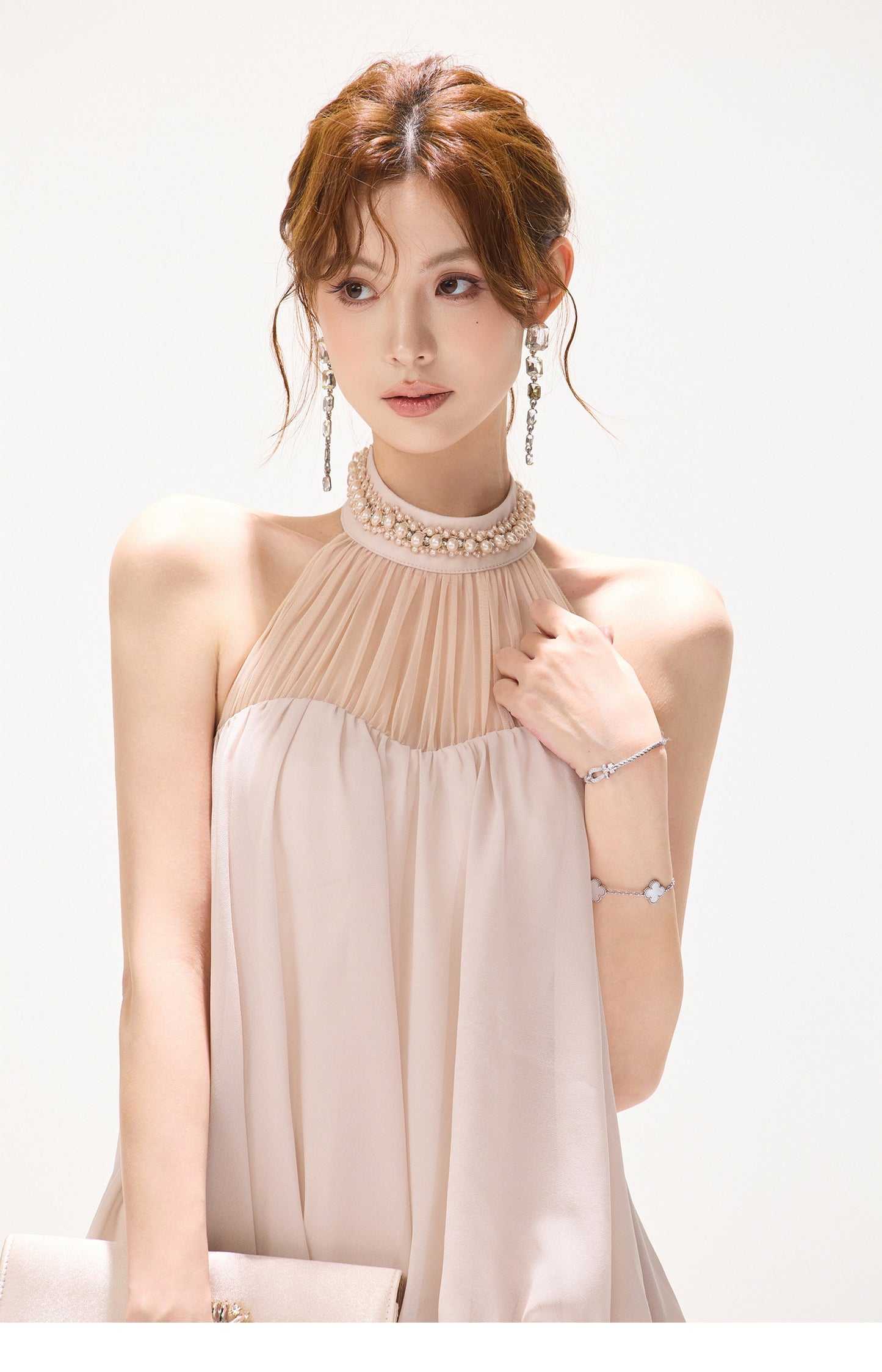 BLUSH VEIL HALTER DRESS