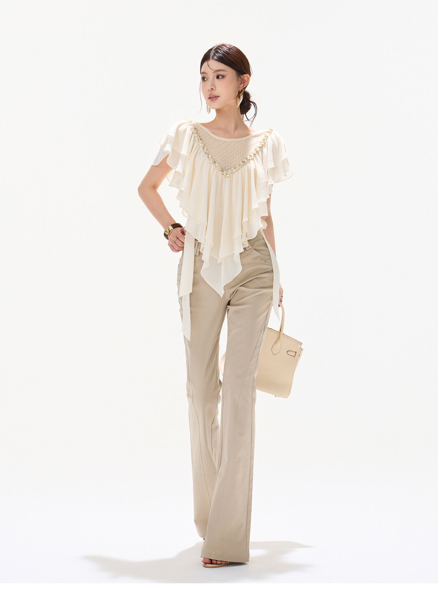 BEADED CAPE CHIFFON TOP