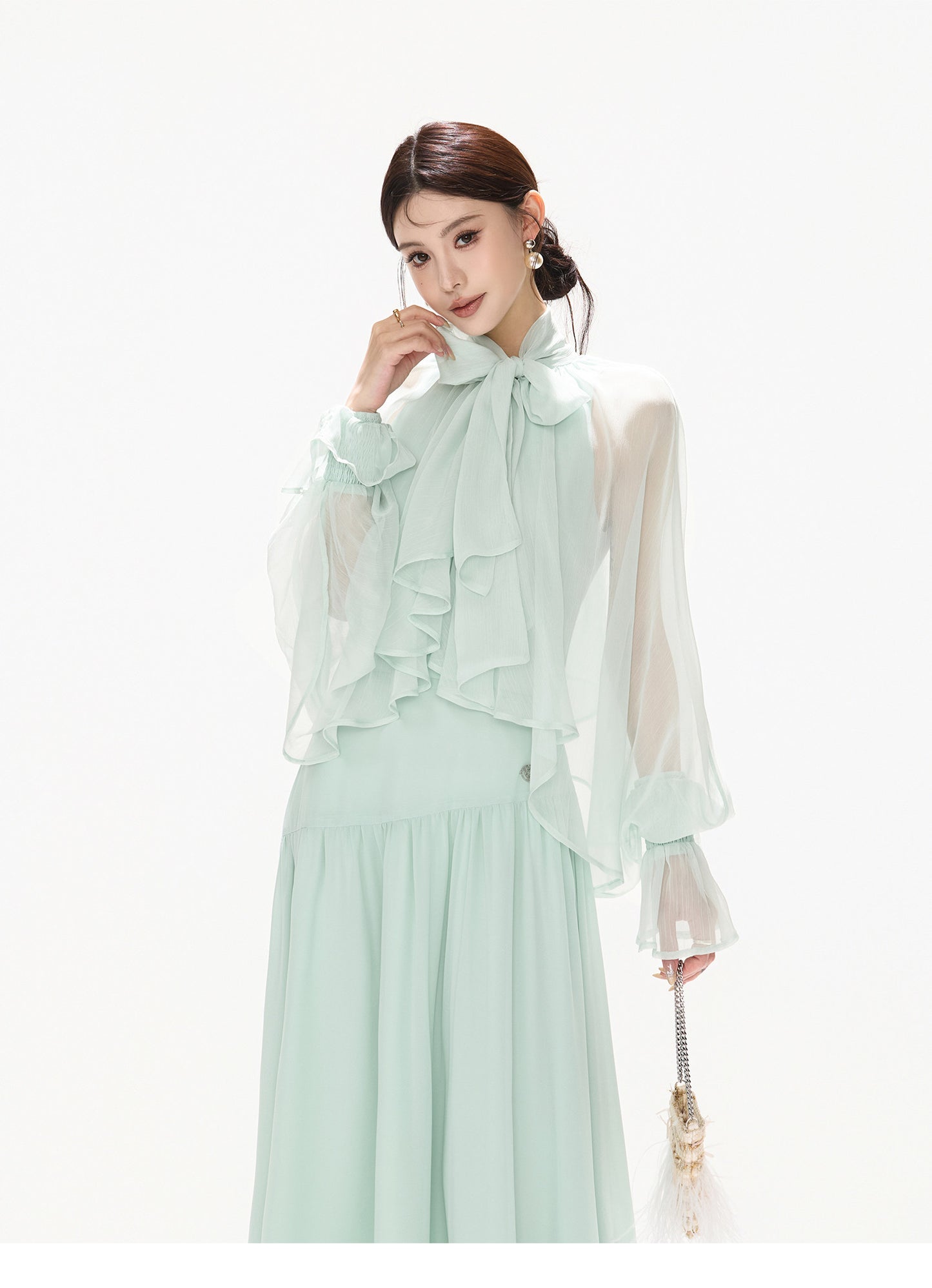 BOW HALTER ASYMMETRIC CHIFFON MAXI DRESS