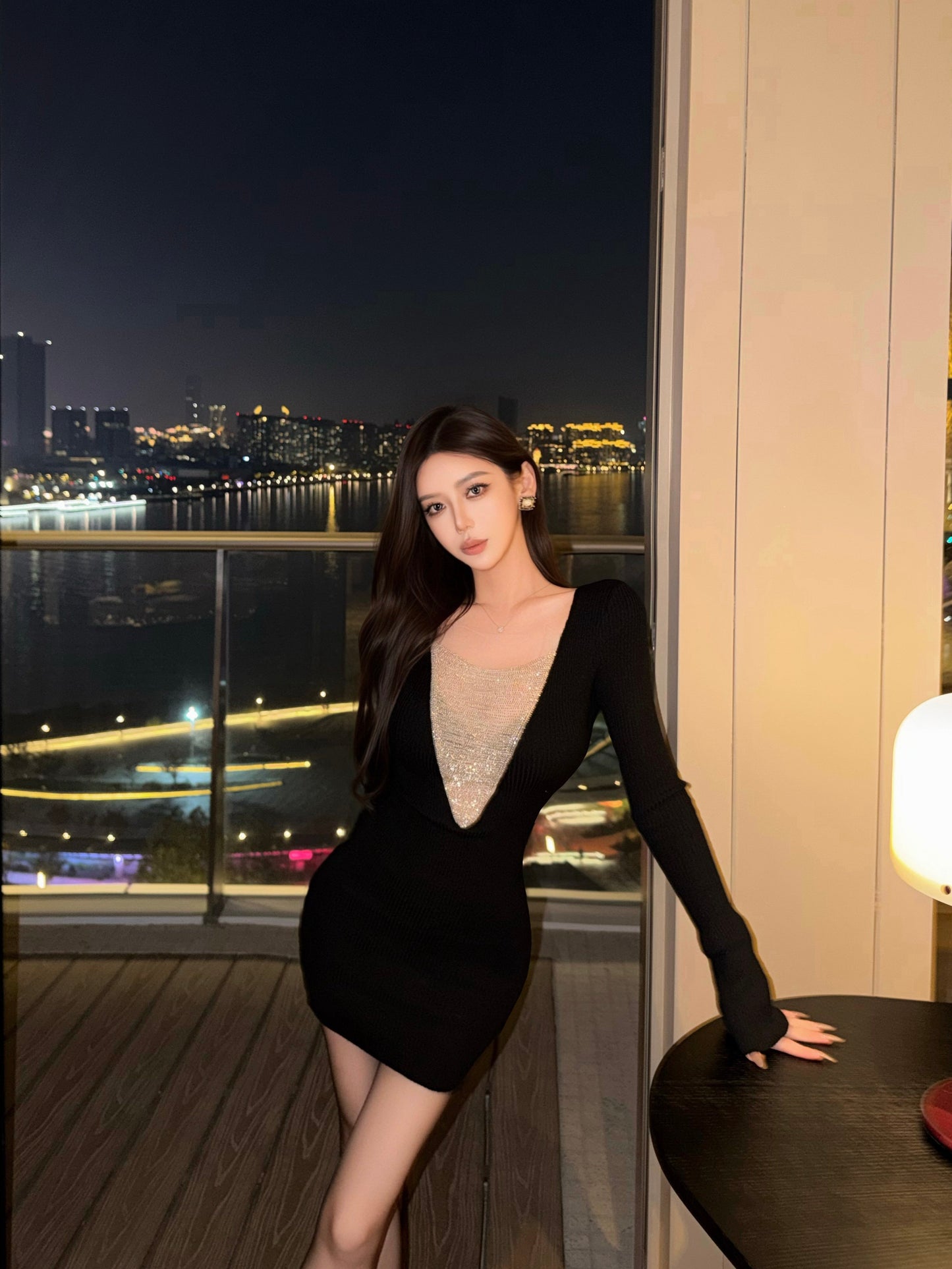 GALAXY CHAIN EMBELLISHED KNIT DRESS