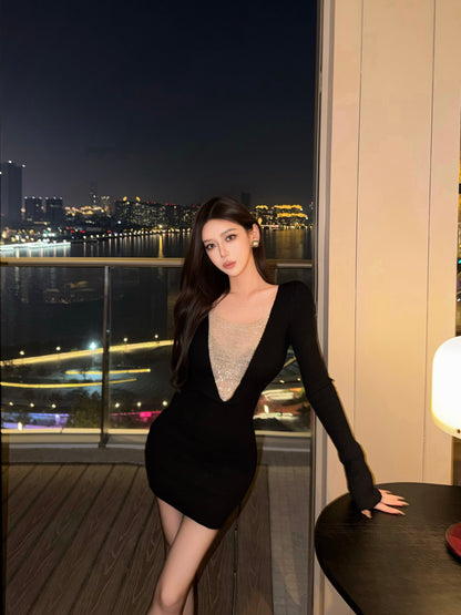 GALAXY CHAIN EMBELLISHED KNIT DRESS