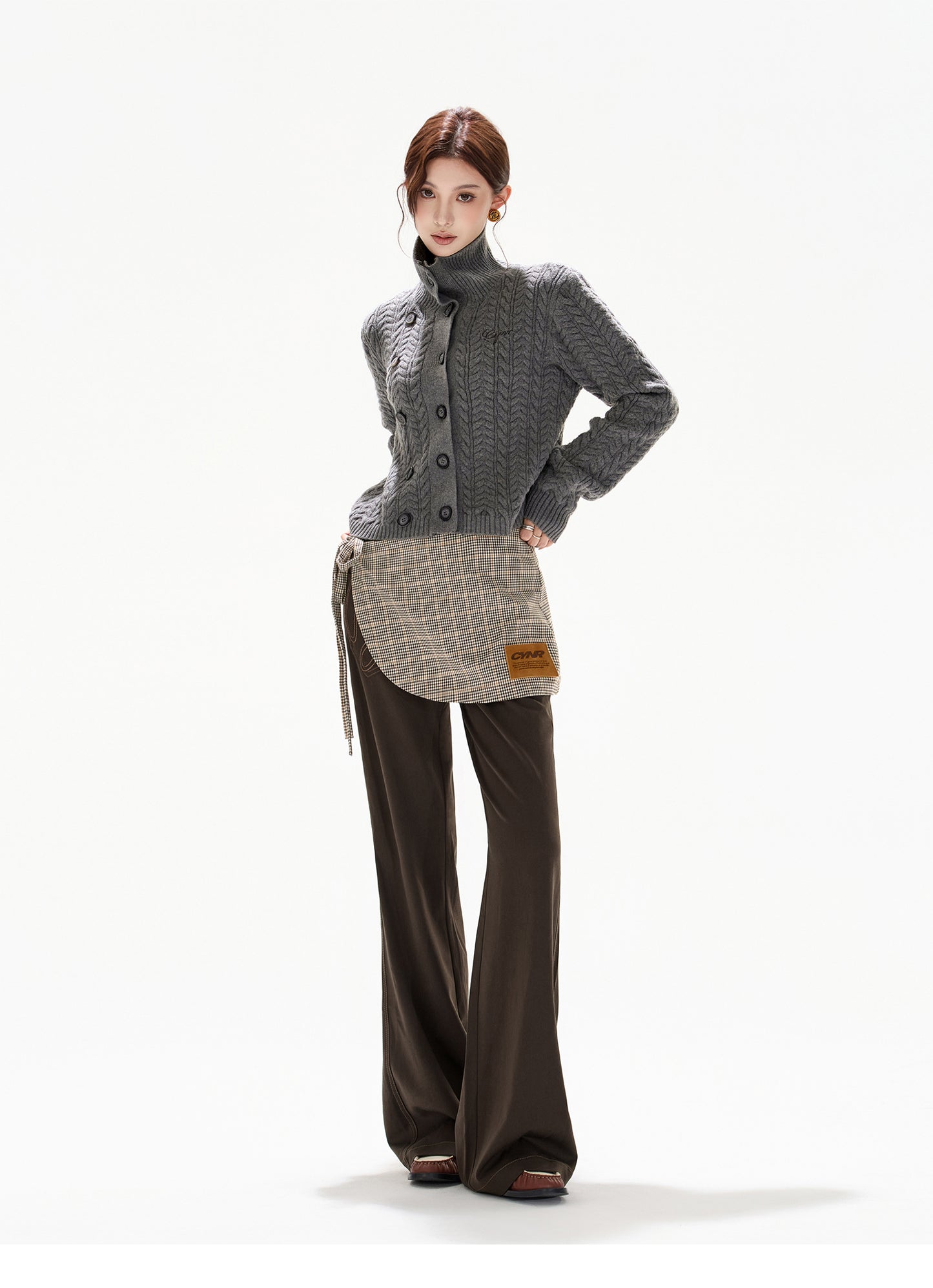 VINTAGE CABLE-KNIT HIGH-NECK WOOL CARDIGAN