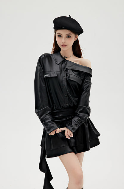 FAUX LEATHER SHIRT DRESS