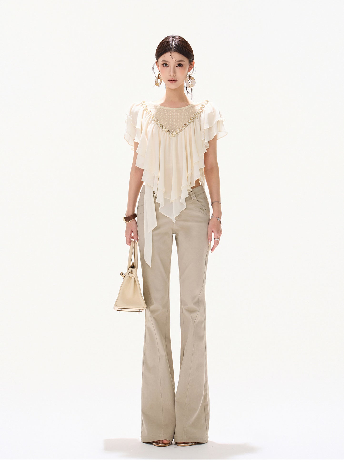 BEADED CAPE CHIFFON TOP