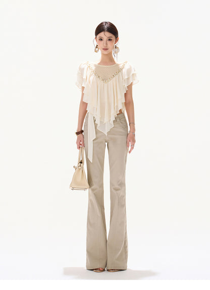 BEADED CAPE CHIFFON TOP