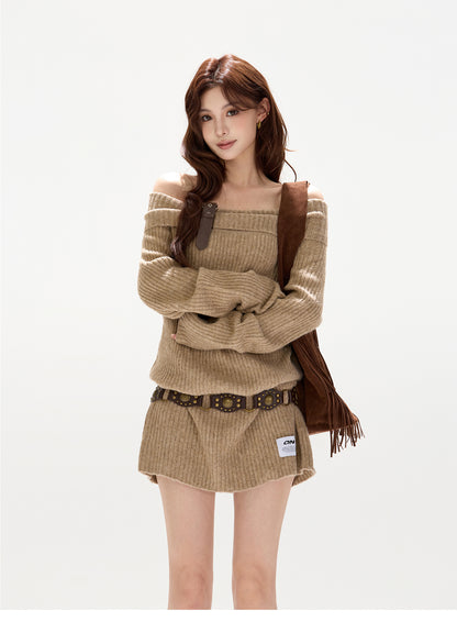 RIBBON KNIT OFF-SHOULDER DRESS