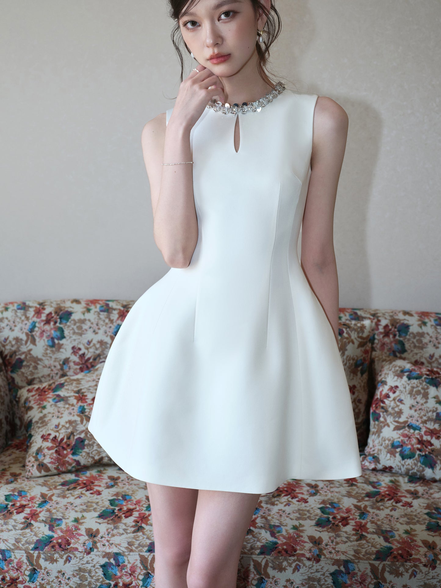 SEQUINED HOLLOW A-LINE FLOWER BUD DRESS