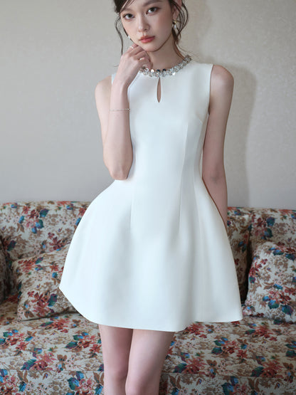 SEQUINED HOLLOW A-LINE FLOWER BUD DRESS