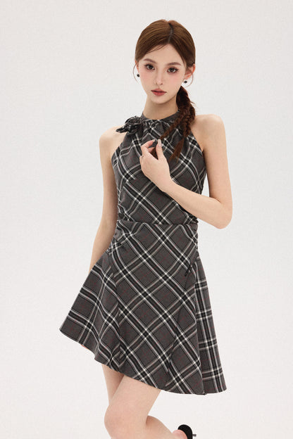 HALTER NECK BRITISH PLAID DRESS