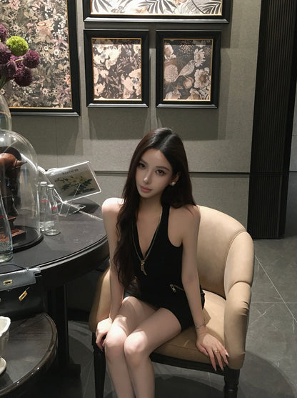 ZIP V-NECK MINI DRESS