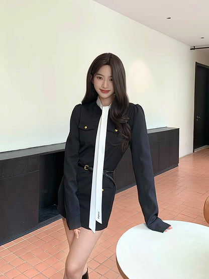 CELEBRITY STYLE LONG-SLEEVED BOW DRESS